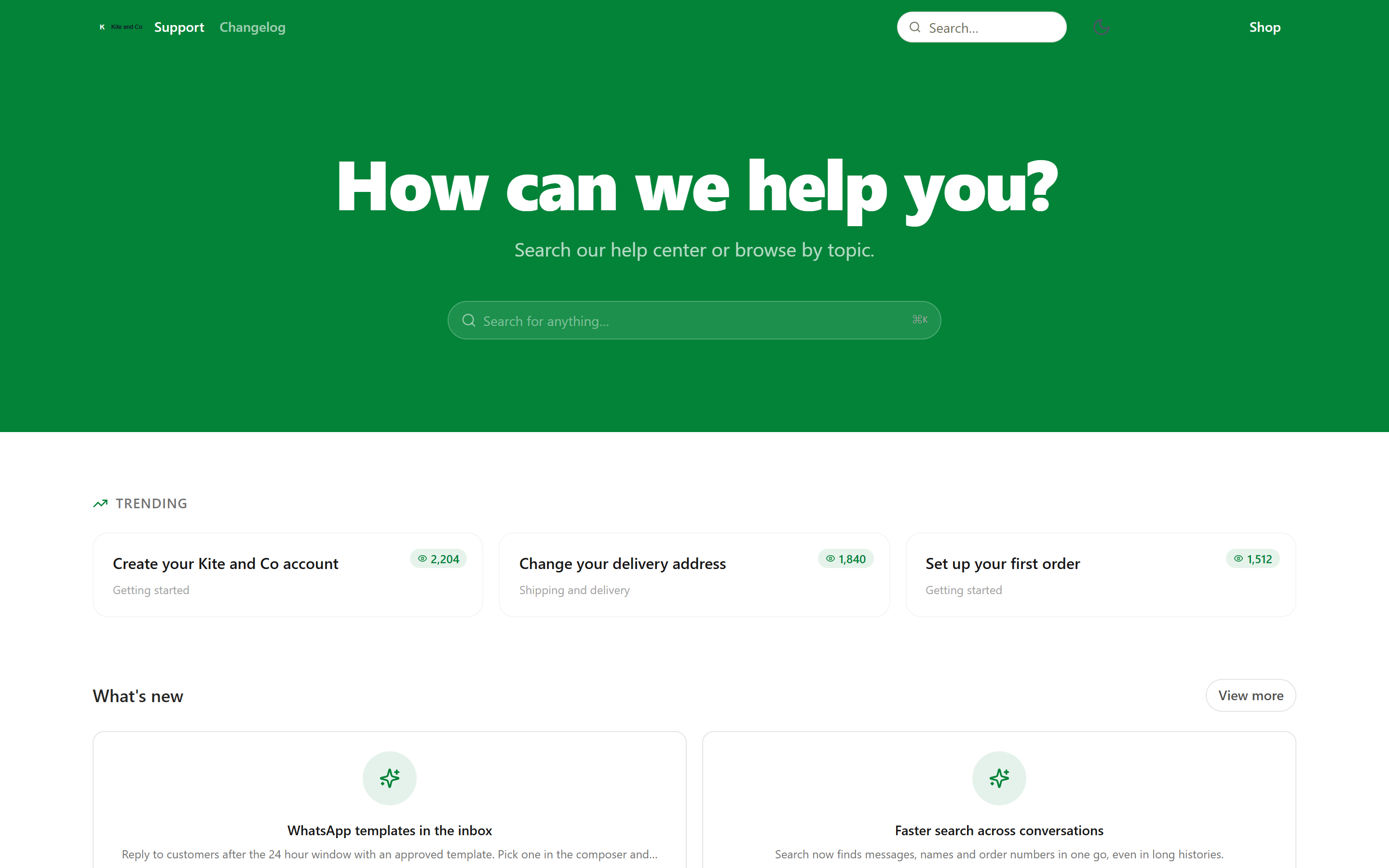 The same help center in the bold theme
